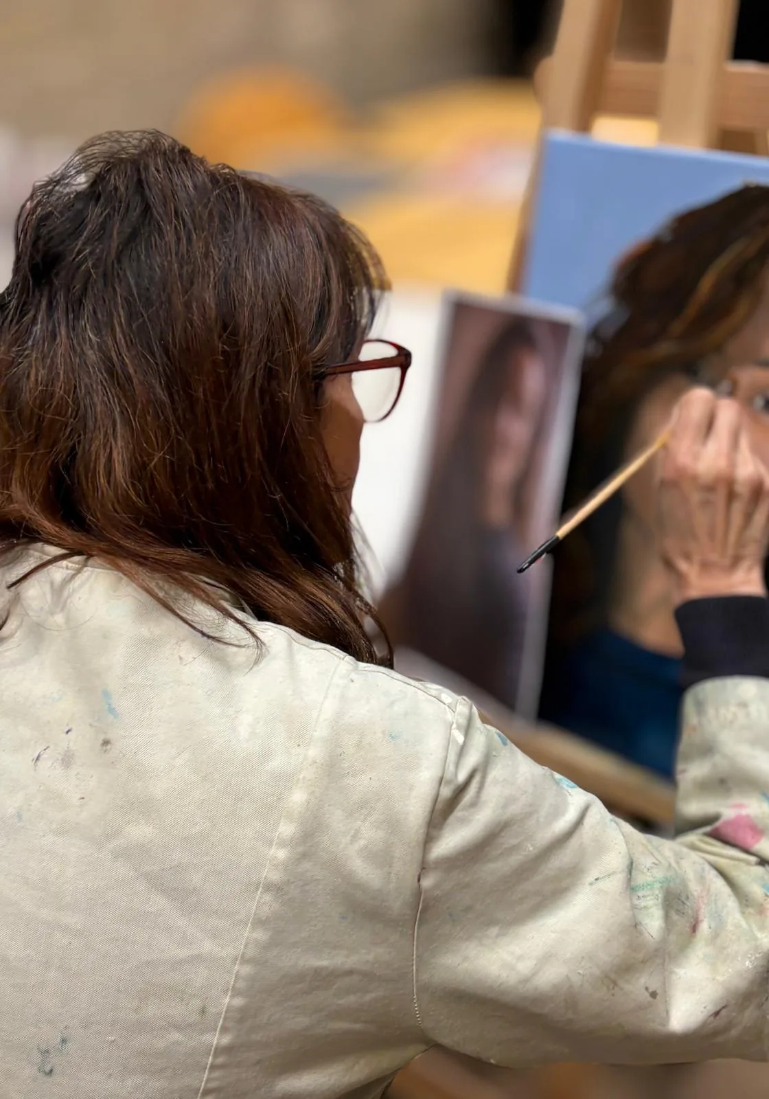 Portrait peint à l'huile d'après photo, atelier libre Bordeaux