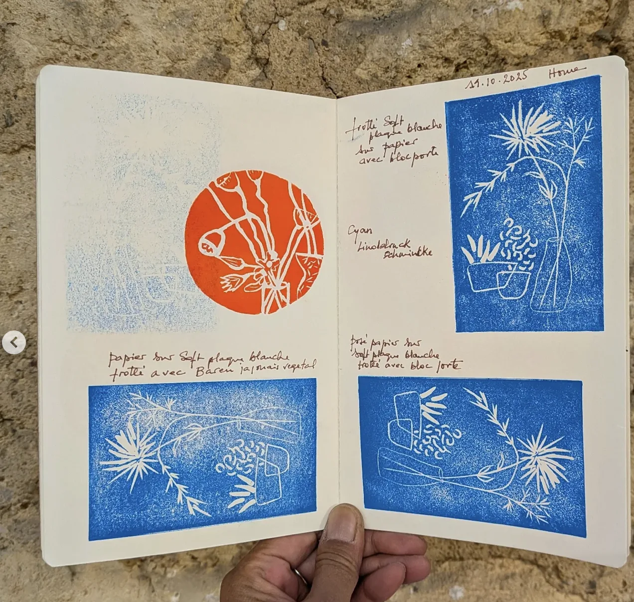 Impressions de linogravure en forme de poulpe