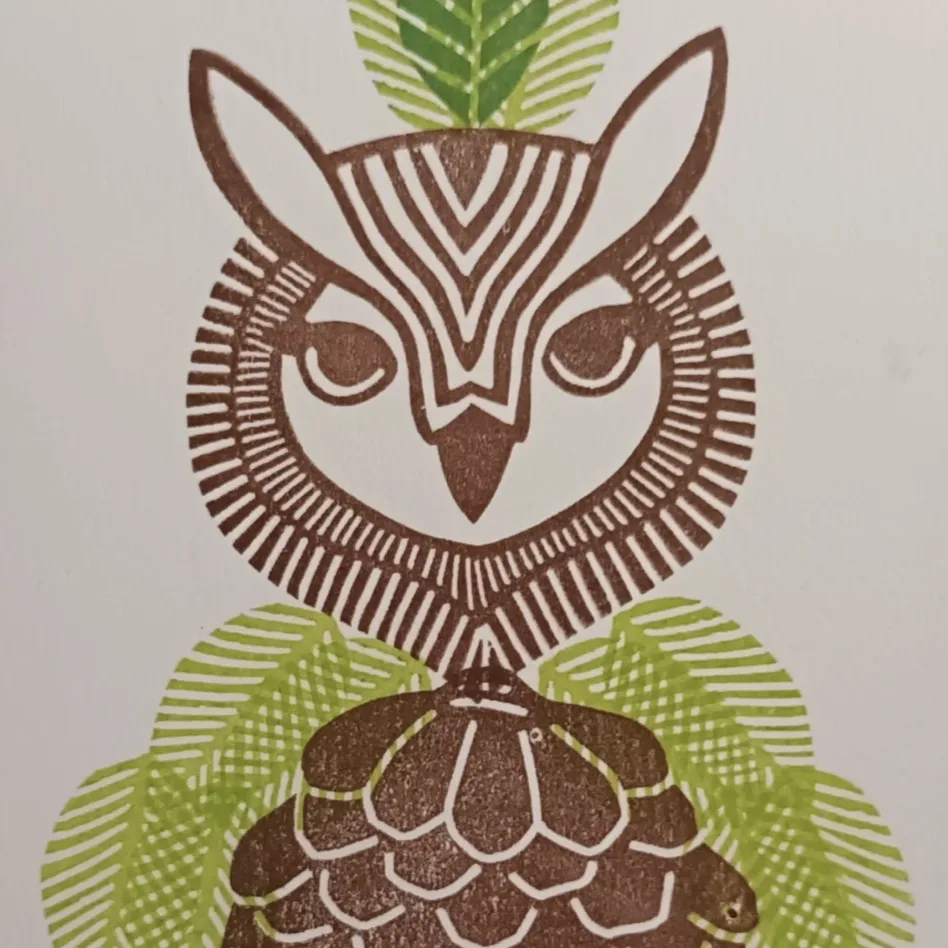 Impressions de linogravure, motif ludique multicolore