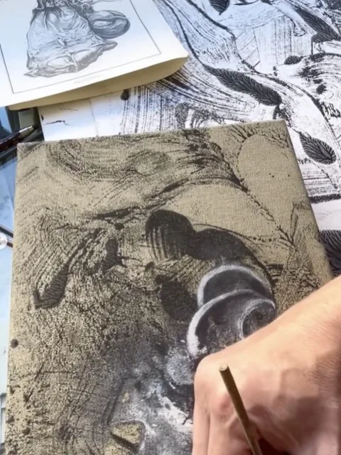 Peinture technique mixte réalisée en cours à Bordeaux
